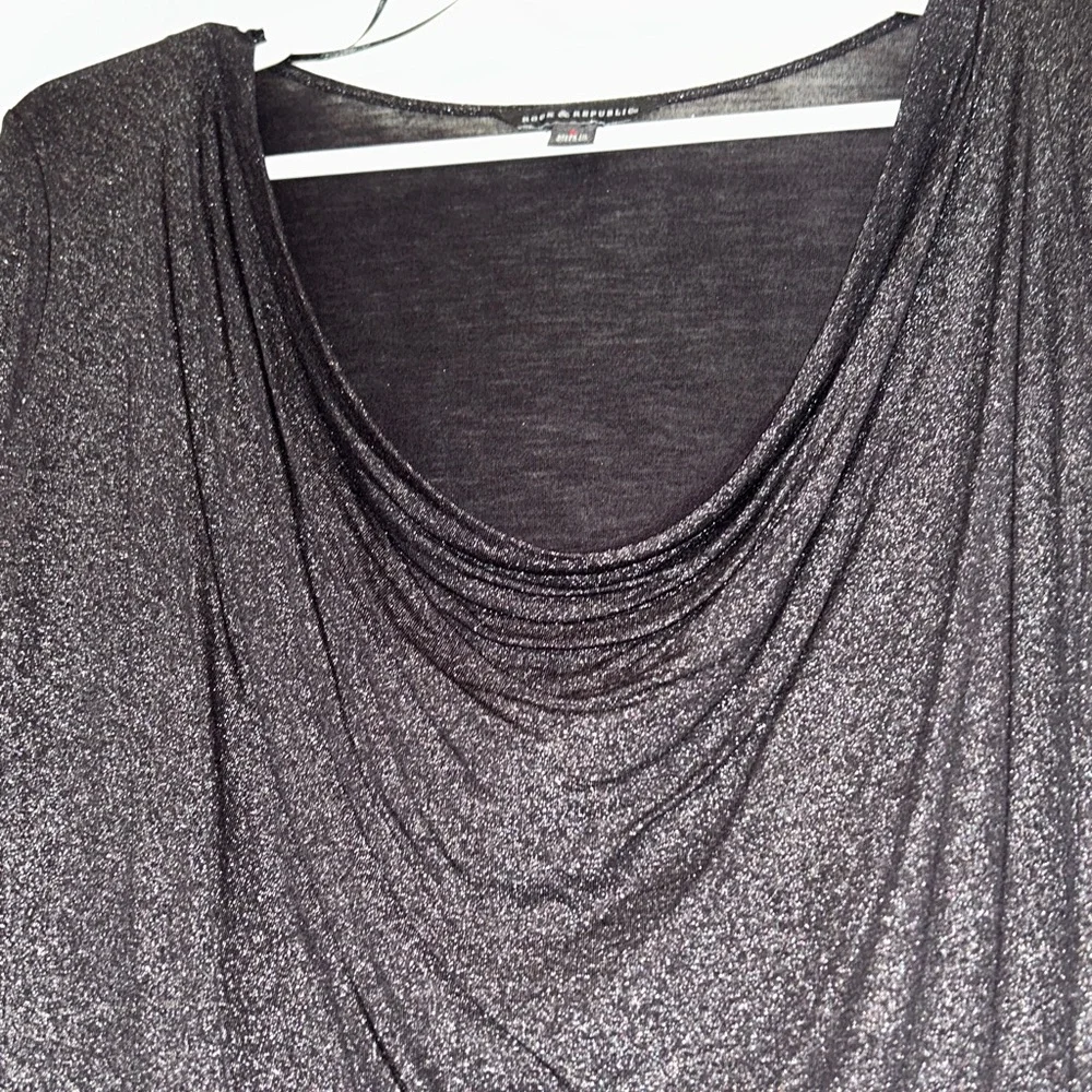 Rock & Republic Metallic LS Top L Black/Silver NWOT Draped Glam Sparkle